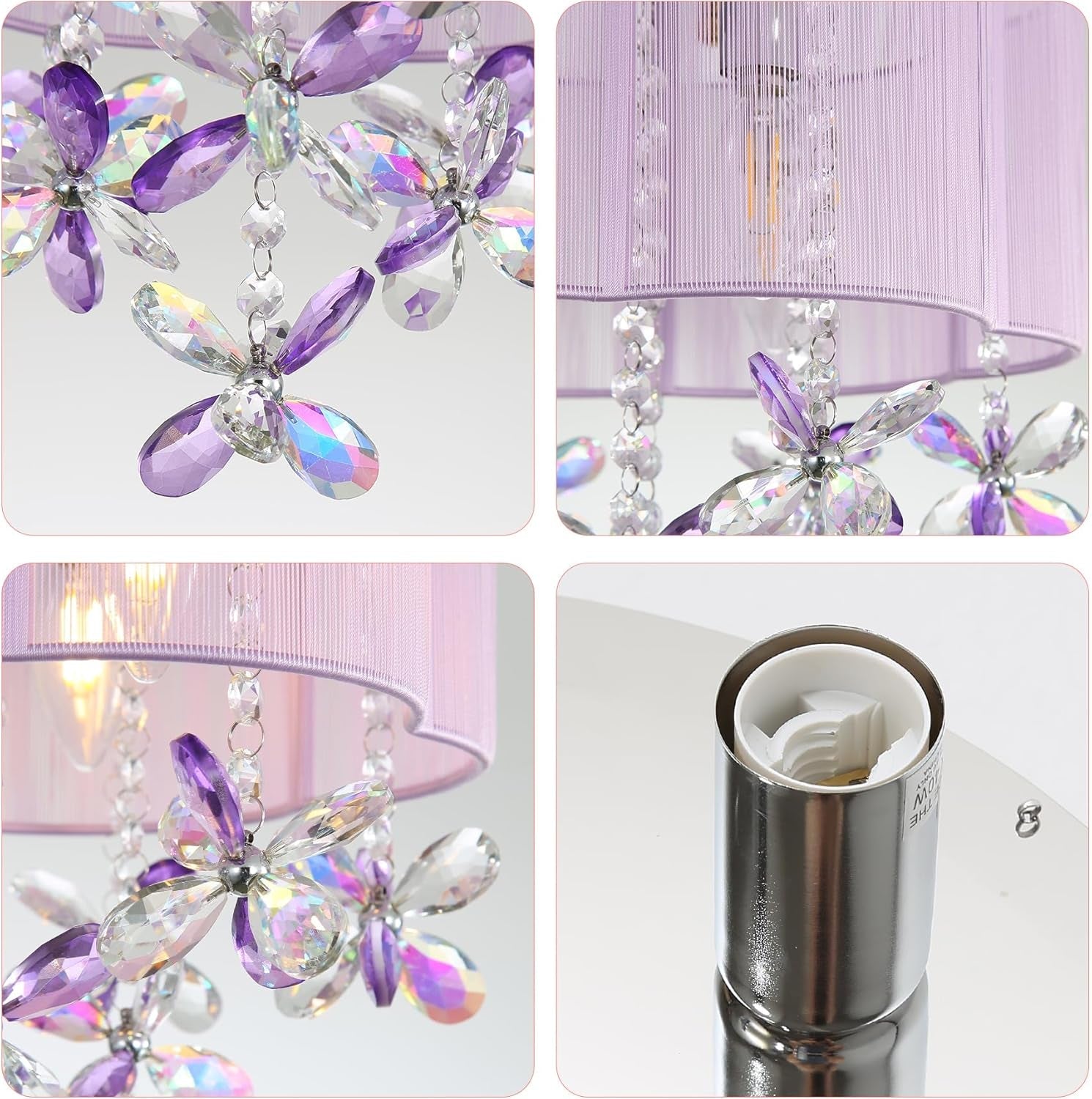 Pink 13Inch Light Chandelier With Handmade Lampshade-2