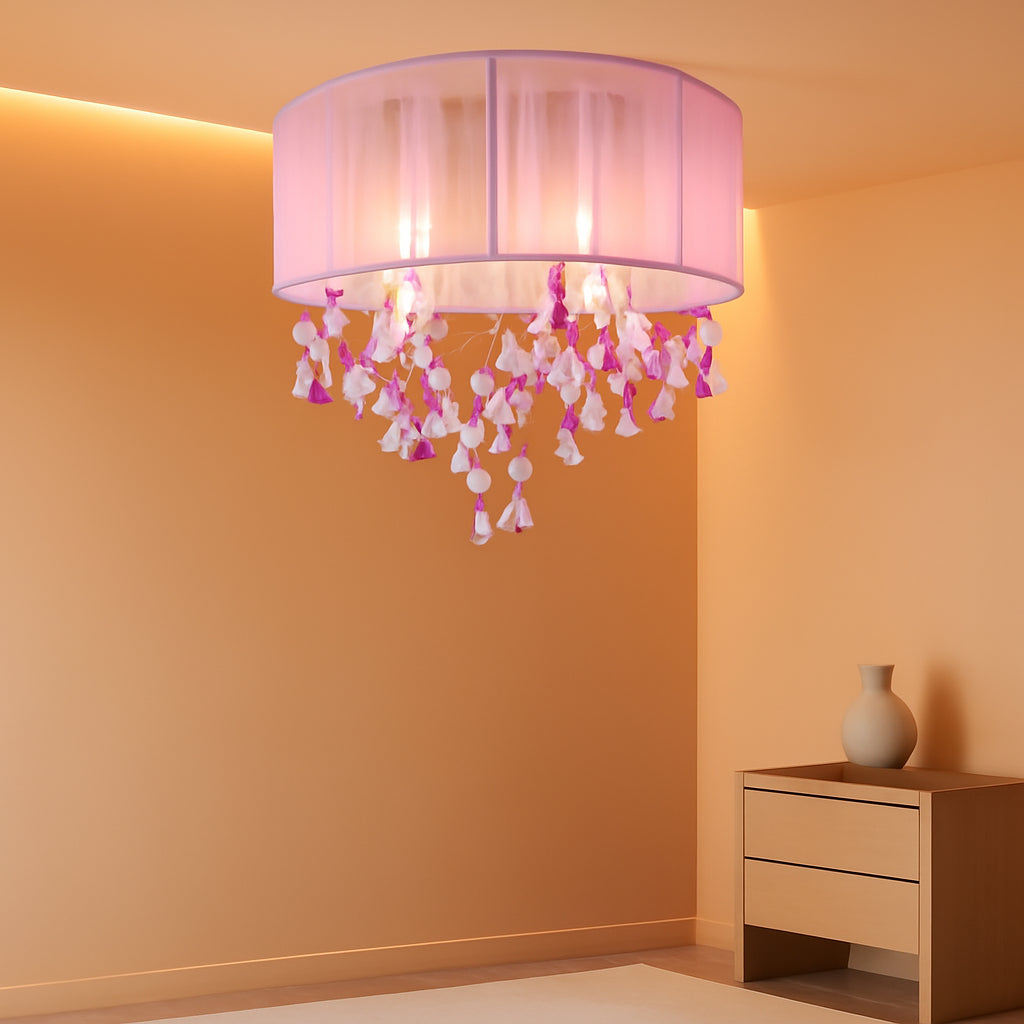 Pink 13Inch Light Chandelier With Handmade Lampshade-0