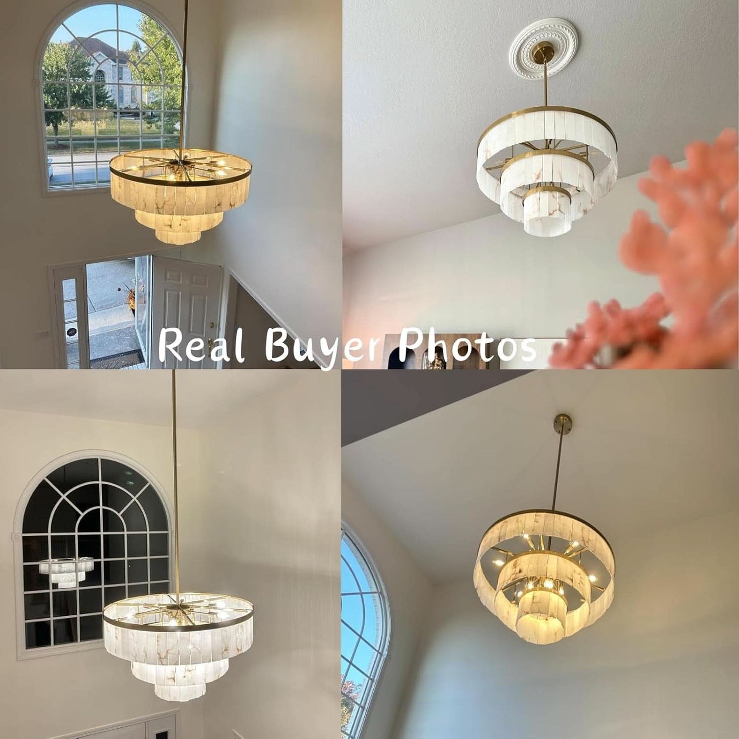 Gold Finish Alabaster 3 Tier Chandelier