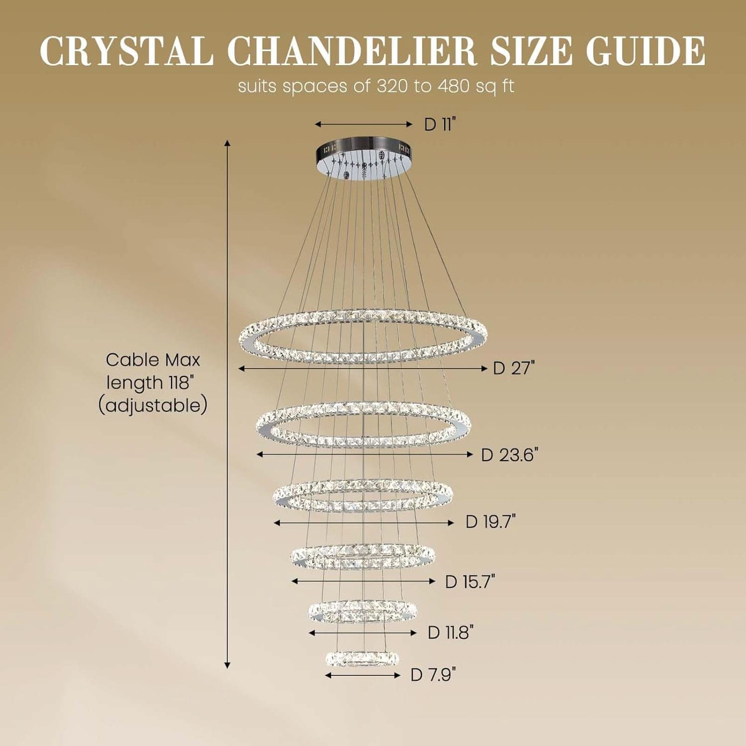 Modern Six Ring Crystal Chandelier Lighting