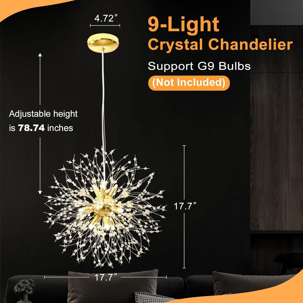 Gold Nine Light Crystal Chandelier Lighting