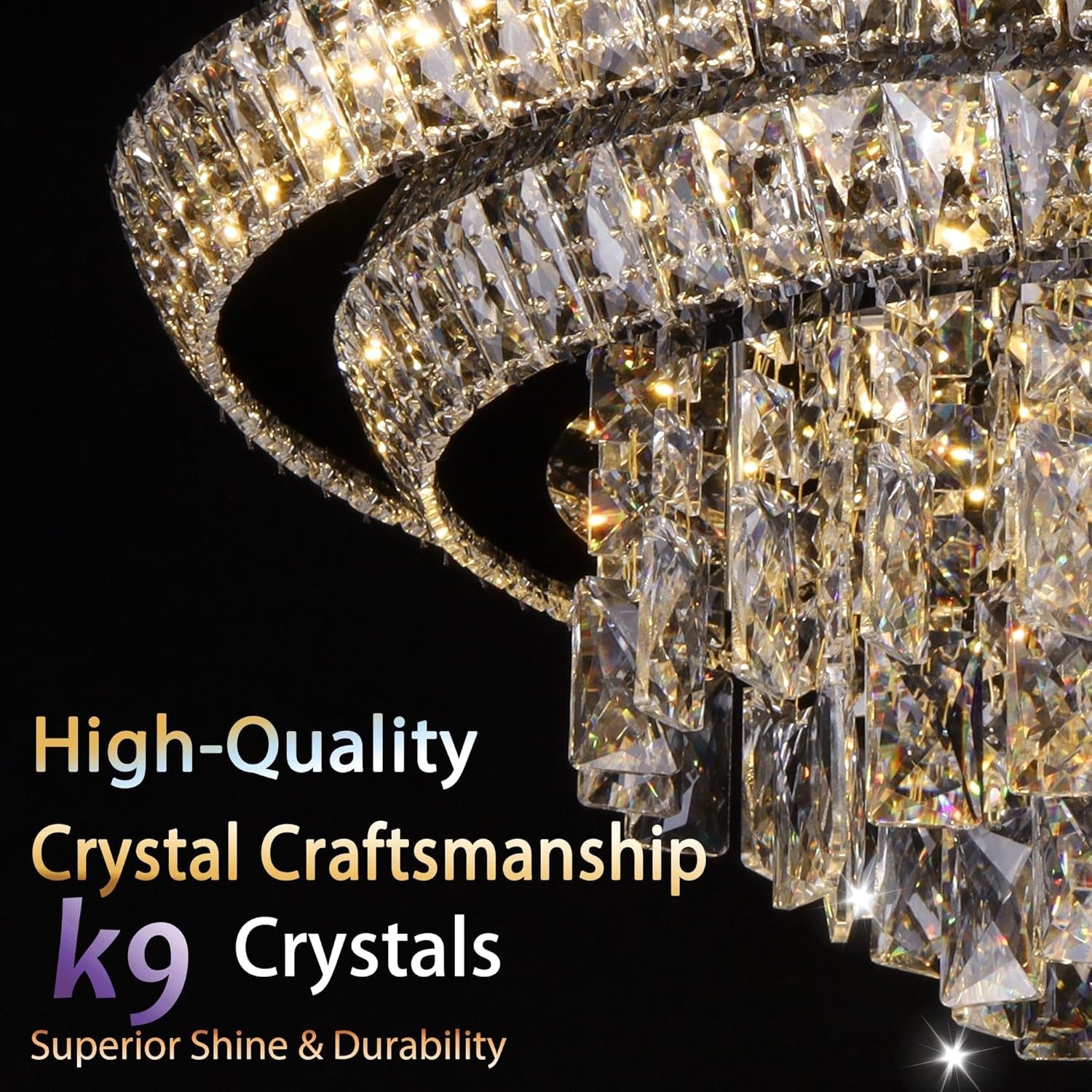 24in Crystal Chandelier Flush Mount Remote Control-1