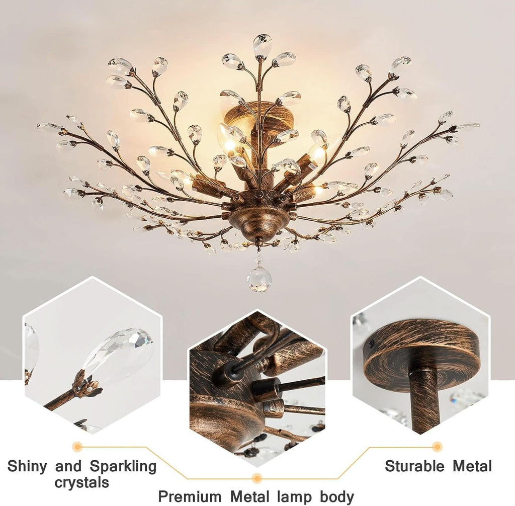 Bronze Five Light Vintage Crystal Chandelier Dimmable-4