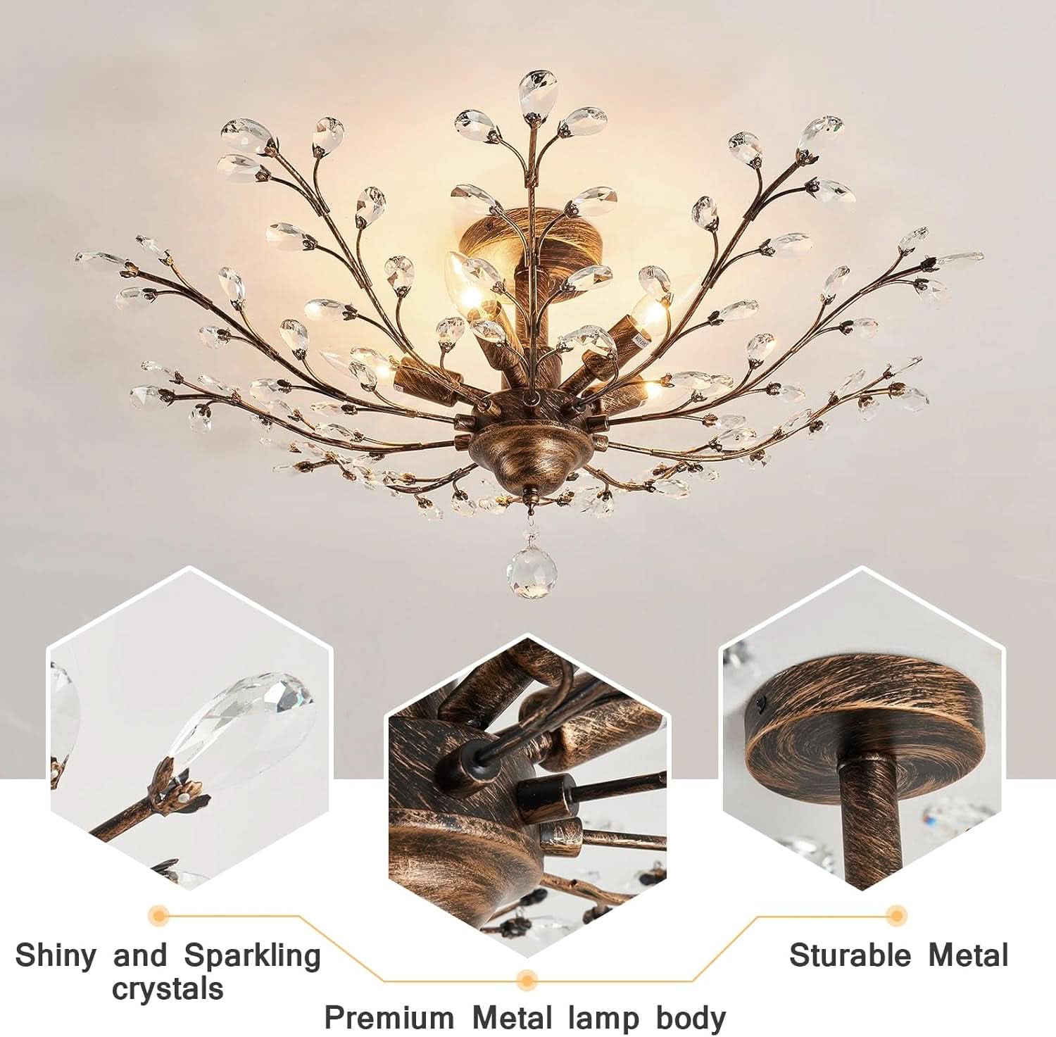 Bronze Five Light Vintage Crystal Chandelier Dimmable-4