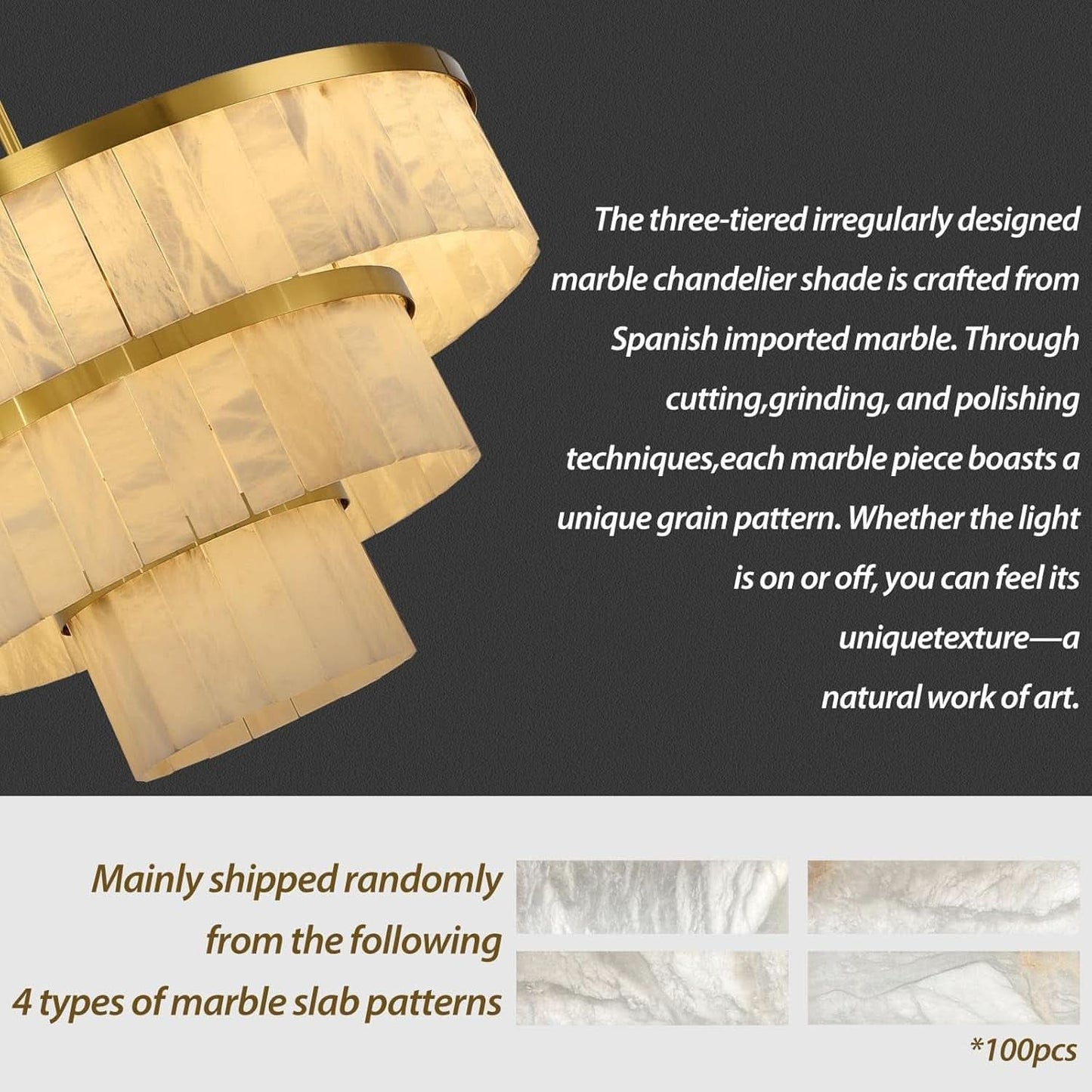 Gold Finish Alabaster 3 Tier Chandelier