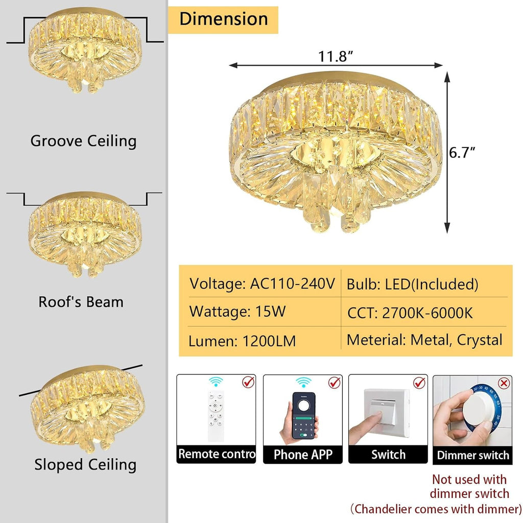 Mini Crystal Chandelier 11.8In Diameter Dimmable Light-1