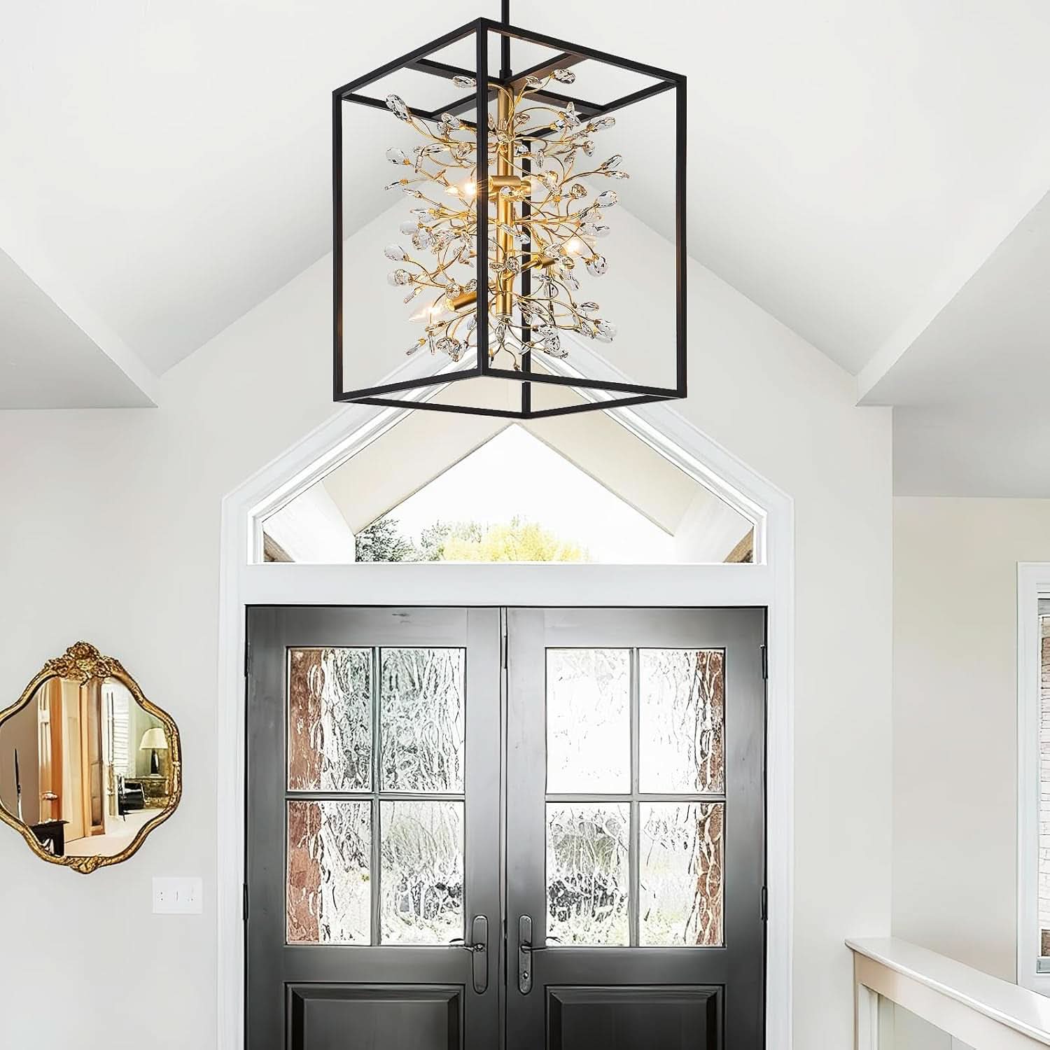 Metallic Blackened Gold Crystal Chandelier Four Light-2