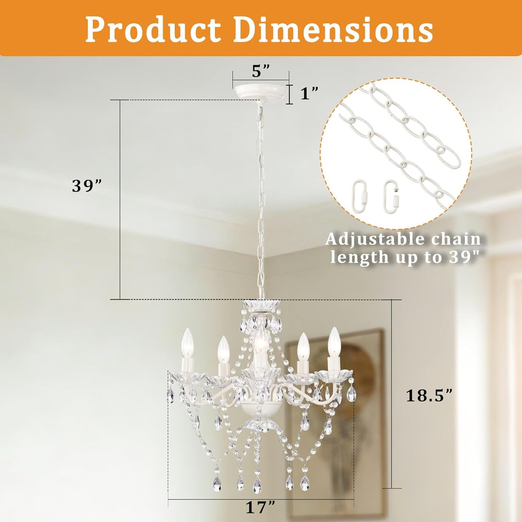 Compact White Five Light Crystal Chandelier Fixture-2