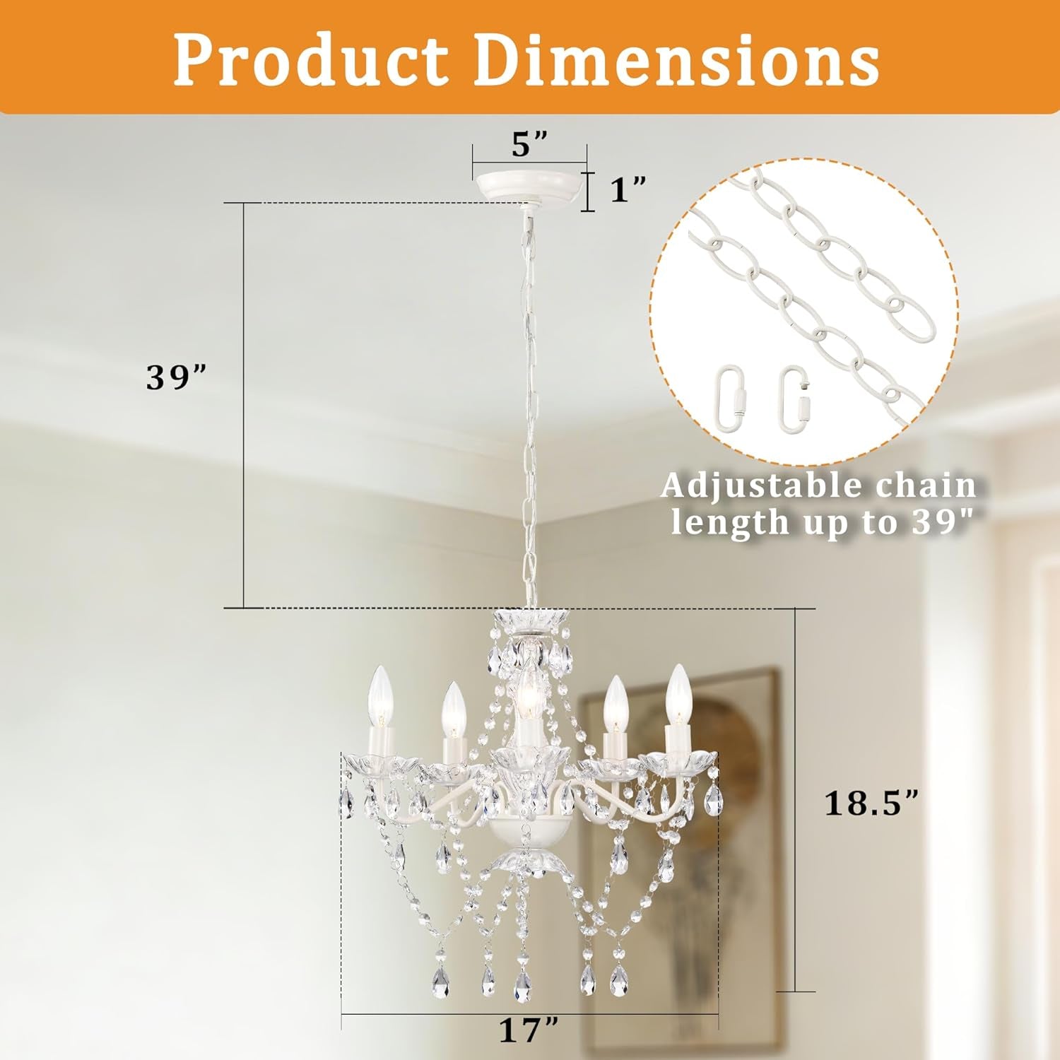 Compact White Five Light Crystal Chandelier Fixture-2
