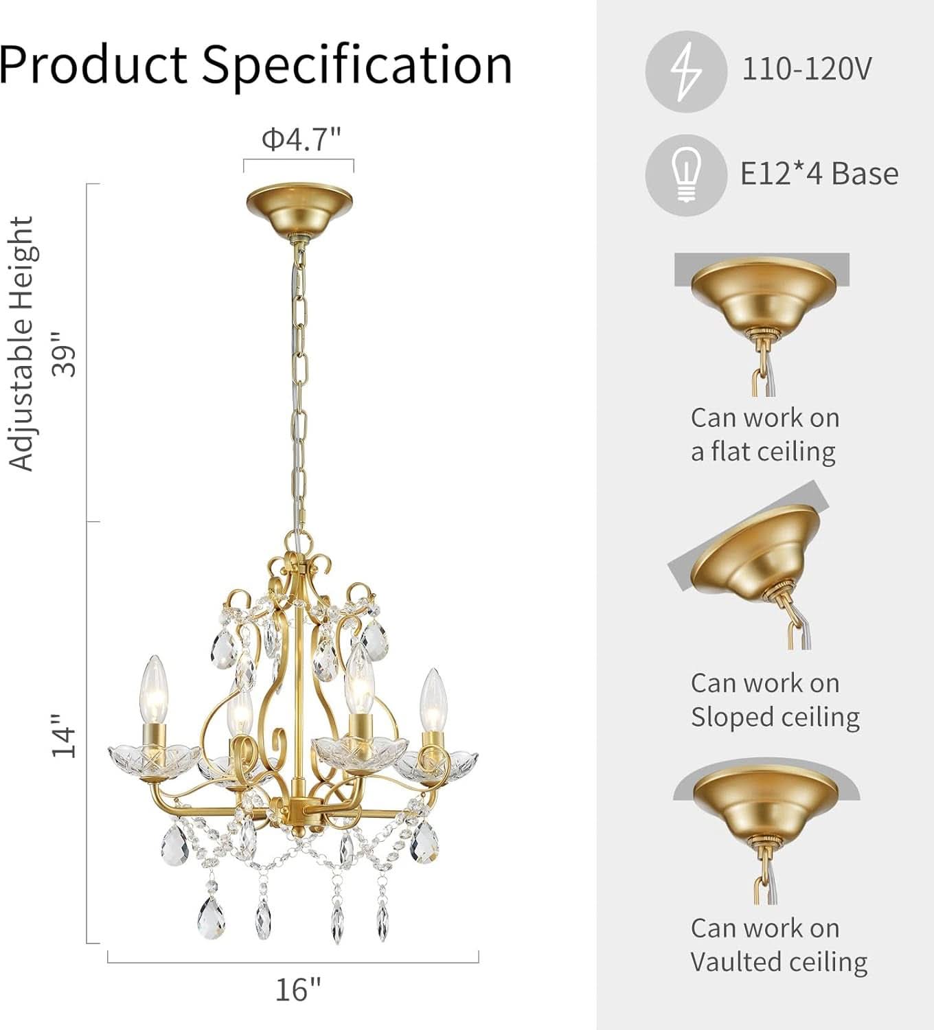 Gold Finish Crystal Pendant Chandelier Lighting