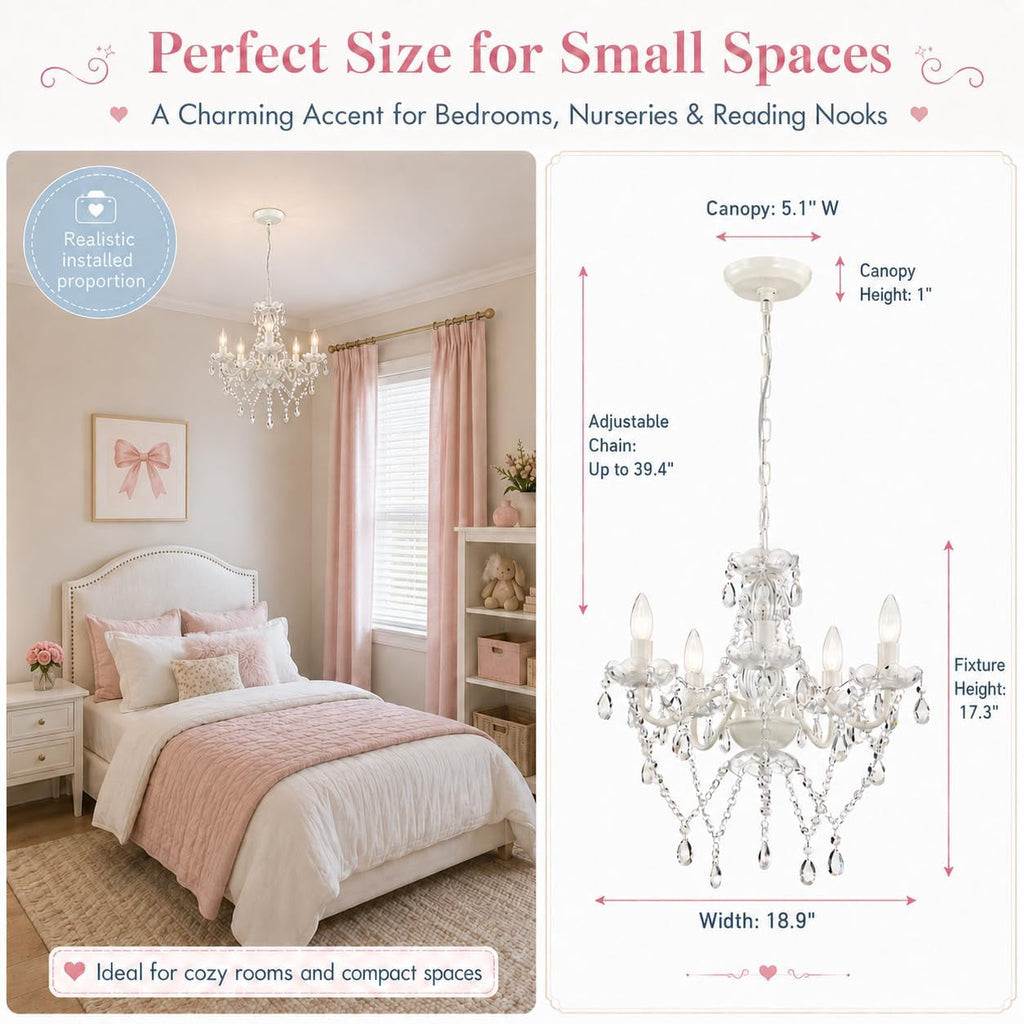 Compact White Five Light Crystal Chandelier Fixture-4