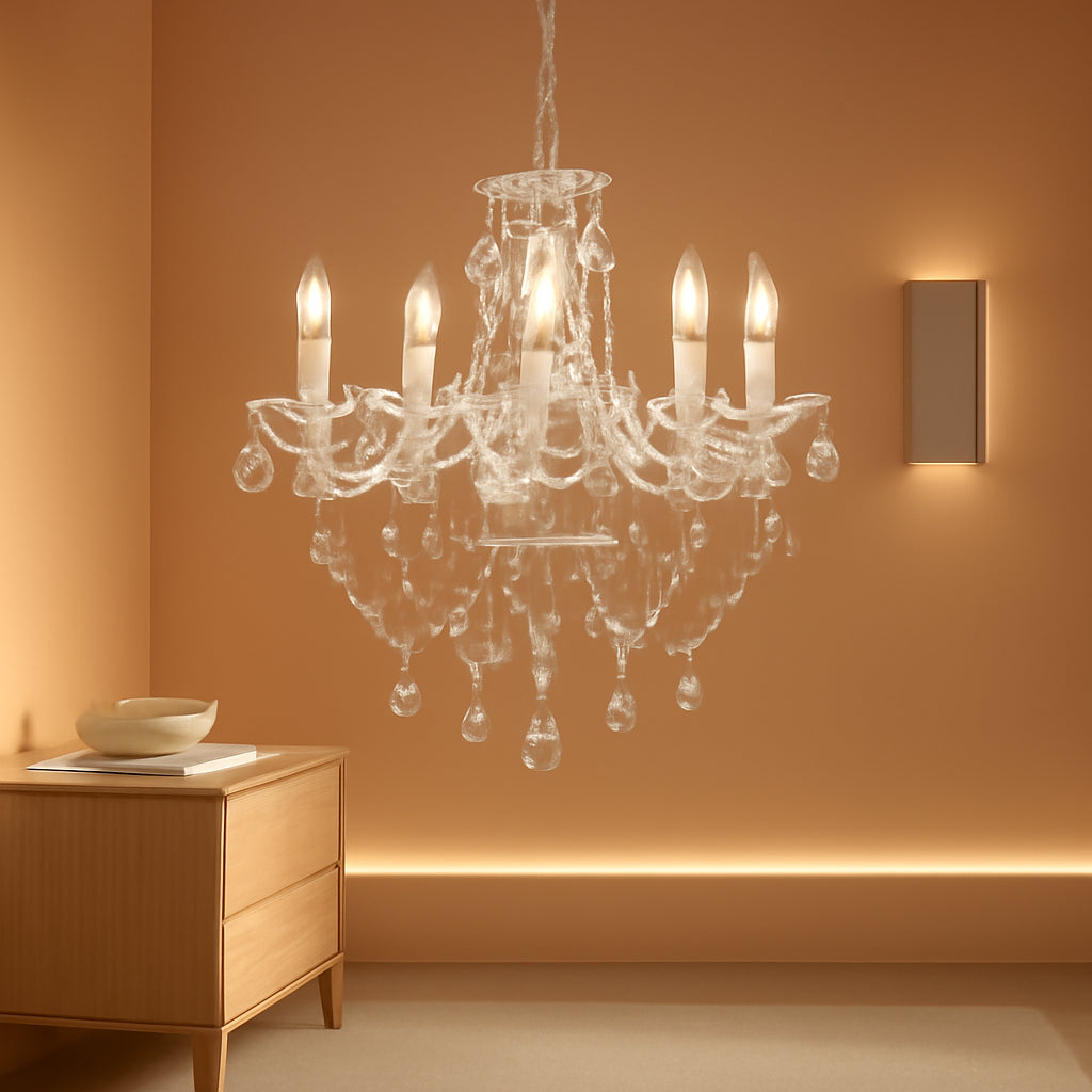 Compact White Five Light Crystal Chandelier Fixture-0