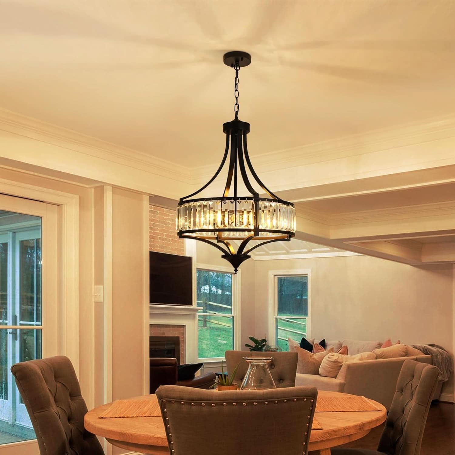 20 Inch Black Crystal Farmhouse Chandelier Pendant-1
