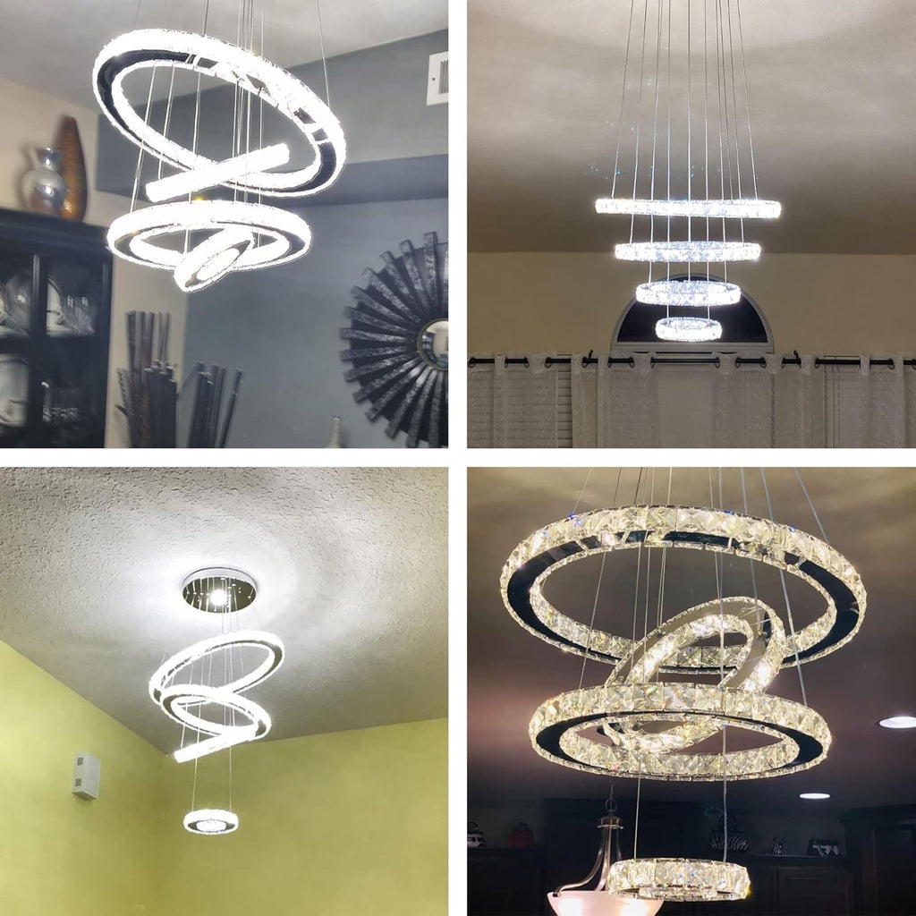 Crystal Ring Chandelier With Cool White Lighting