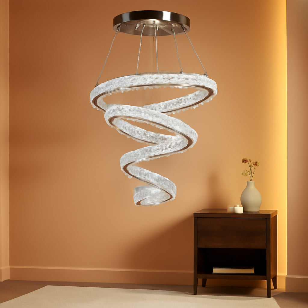 Crystal Ring Chandelier With Cool White Lighting