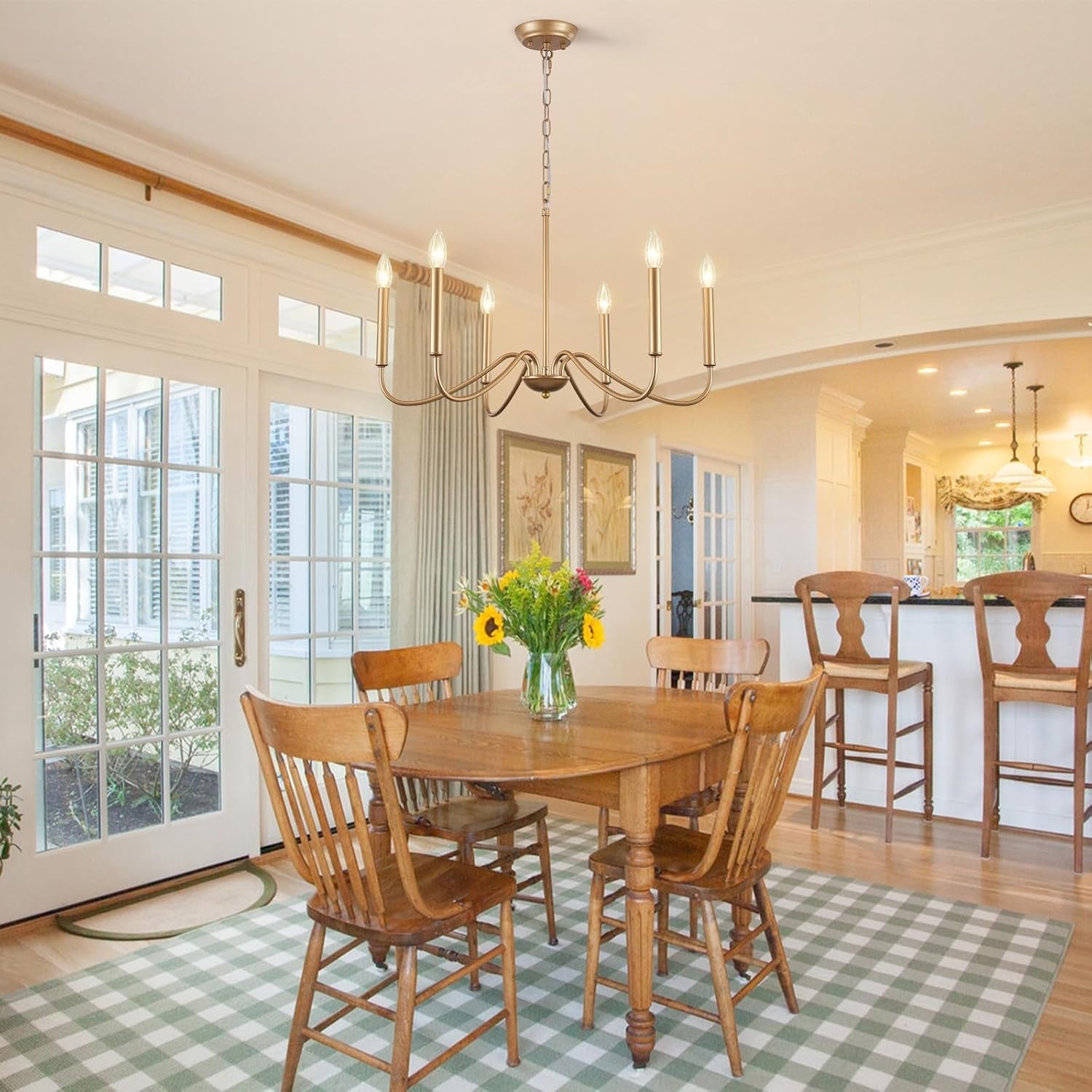 Golden Farmhouse Chandelier Dining Room Six Lights-1