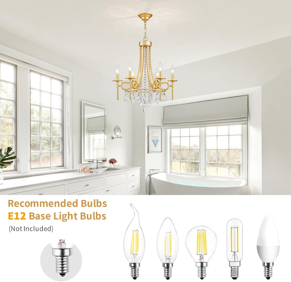 Gold Round Luxurious Crystal Chandelier Six Luminaires-4
