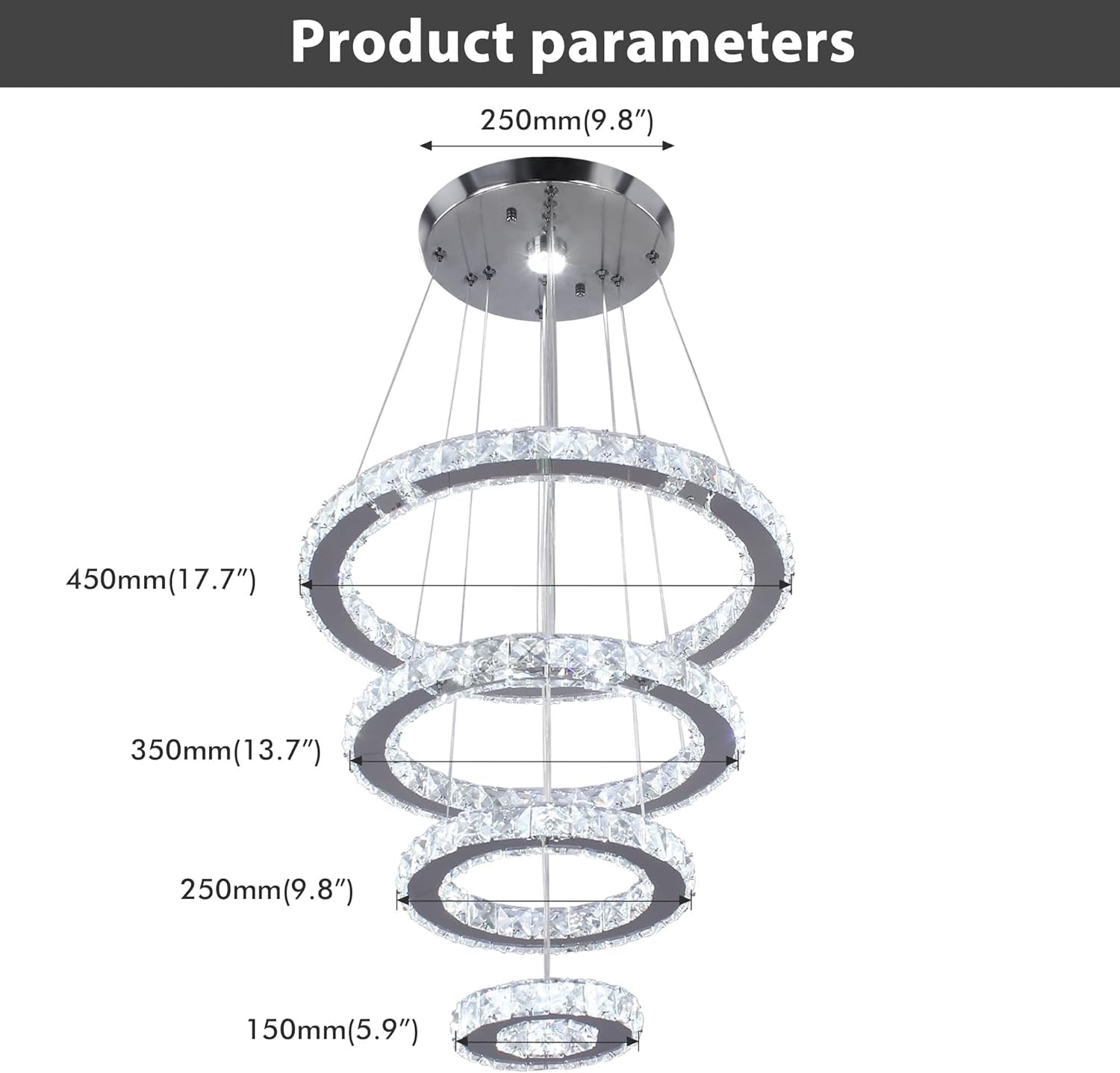 Crystal Ring Chandelier With Cool White Lighting