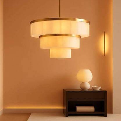 Gold Finish Alabaster 3 Tier Chandelier