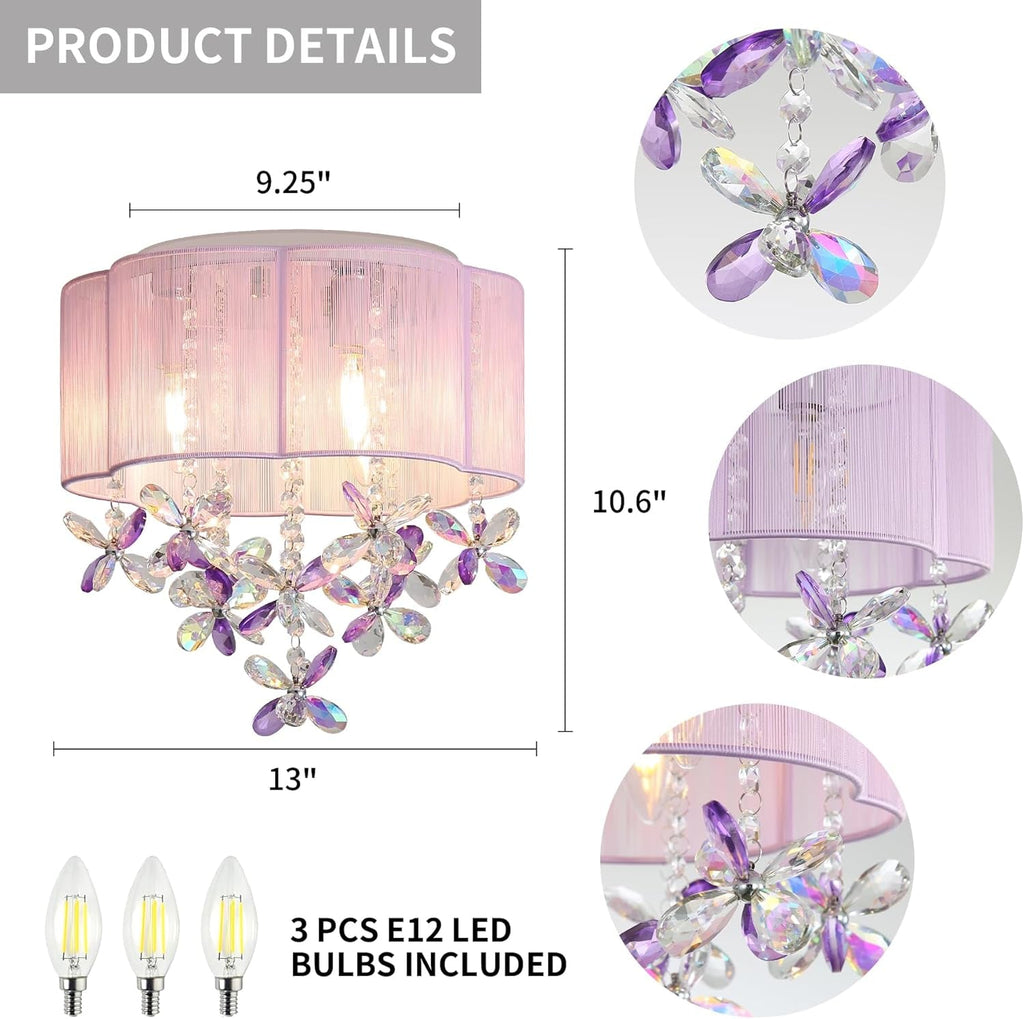 Pink 13Inch Light Chandelier With Handmade Lampshade-1