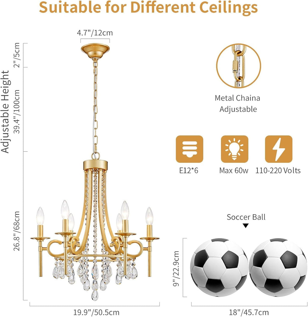 Gold Round Luxurious Crystal Chandelier Six Luminaires-3