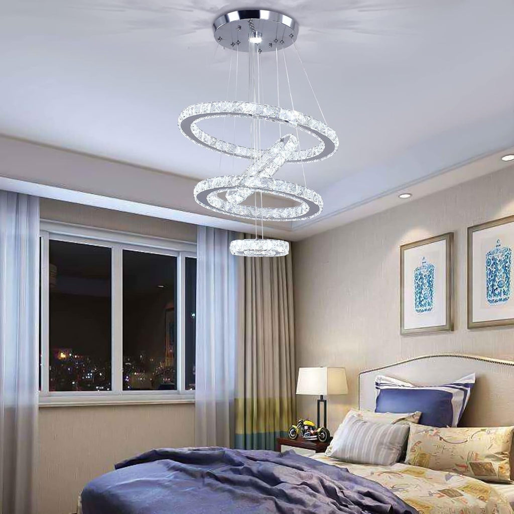 Crystal Ring Chandelier With Cool White Lighting