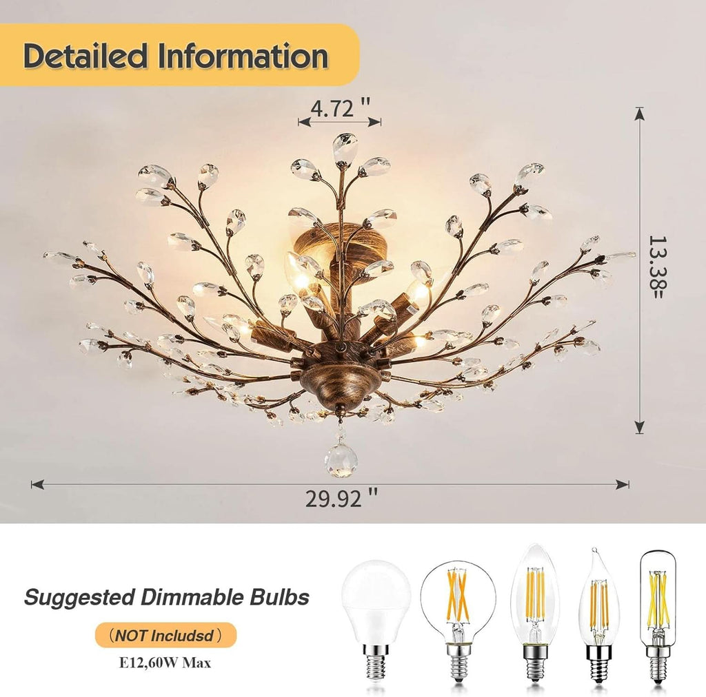 Bronze Five Light Vintage Crystal Chandelier Dimmable-2