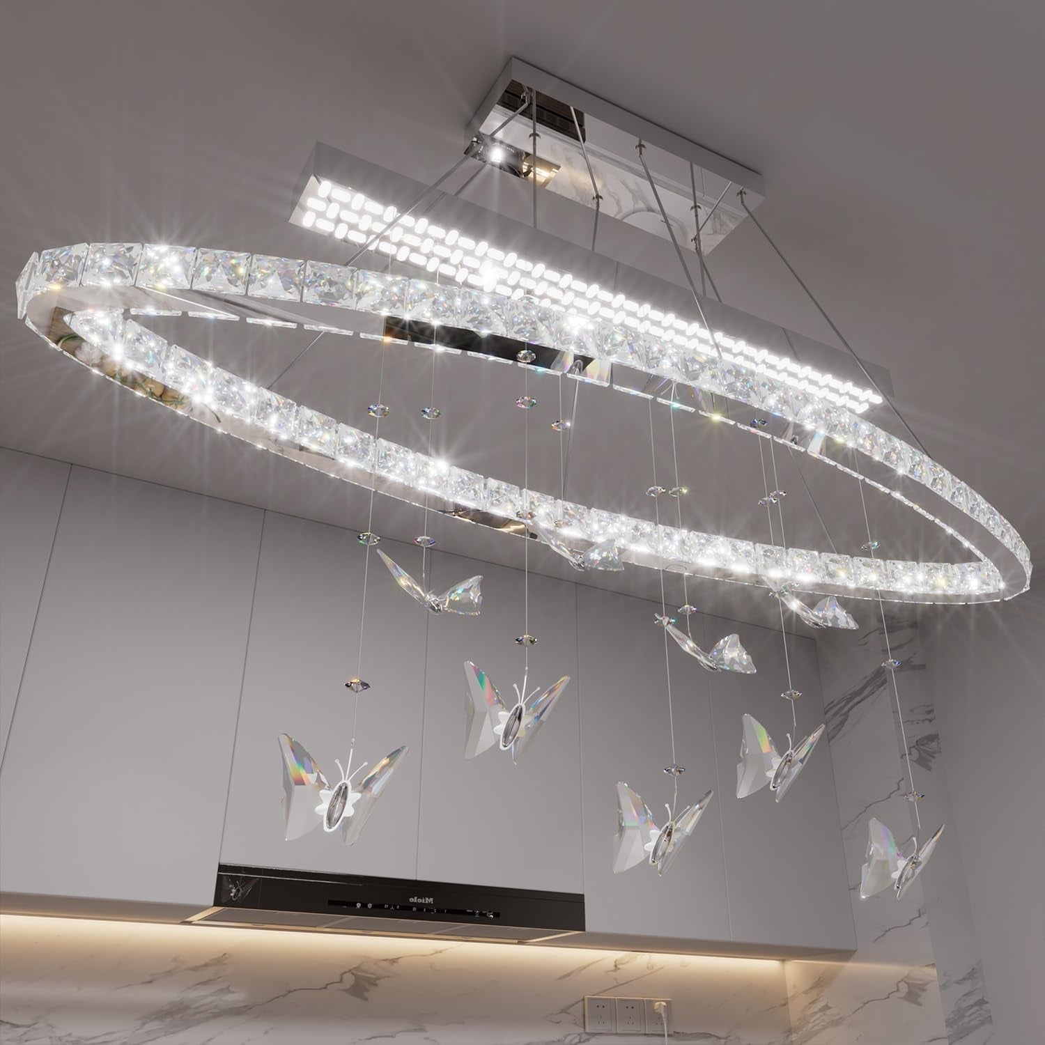 32 Inch Crystal Butterfly Chandelier Adjustable Light-4