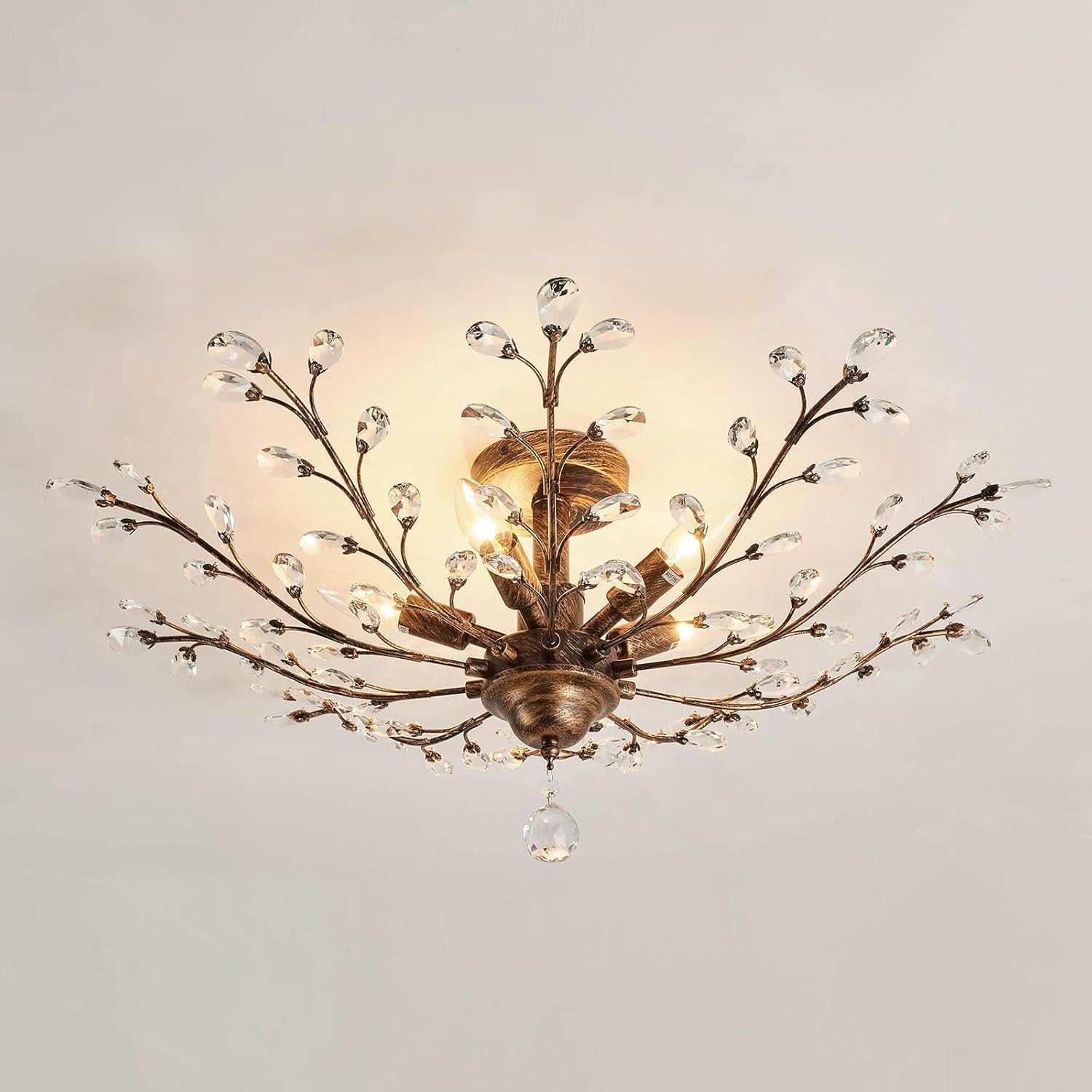Bronze Five Light Vintage Crystal Chandelier Dimmable-0