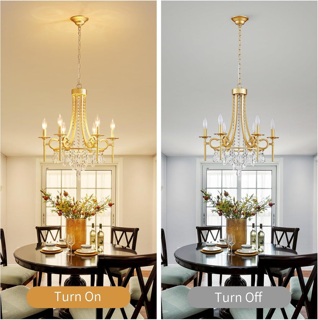 Gold Round Luxurious Crystal Chandelier Six Luminaires-2