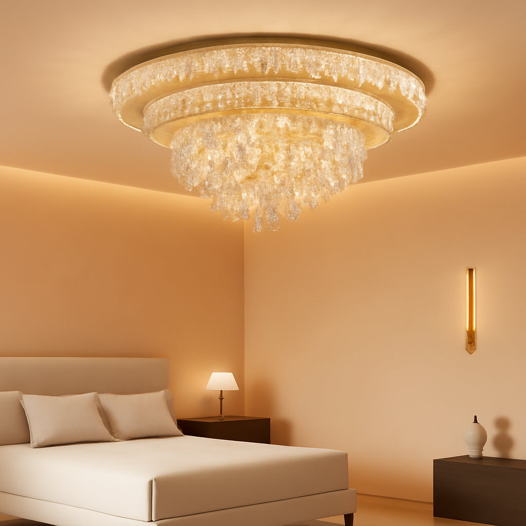 24in Crystal Chandelier Flush Mount Remote Control-0