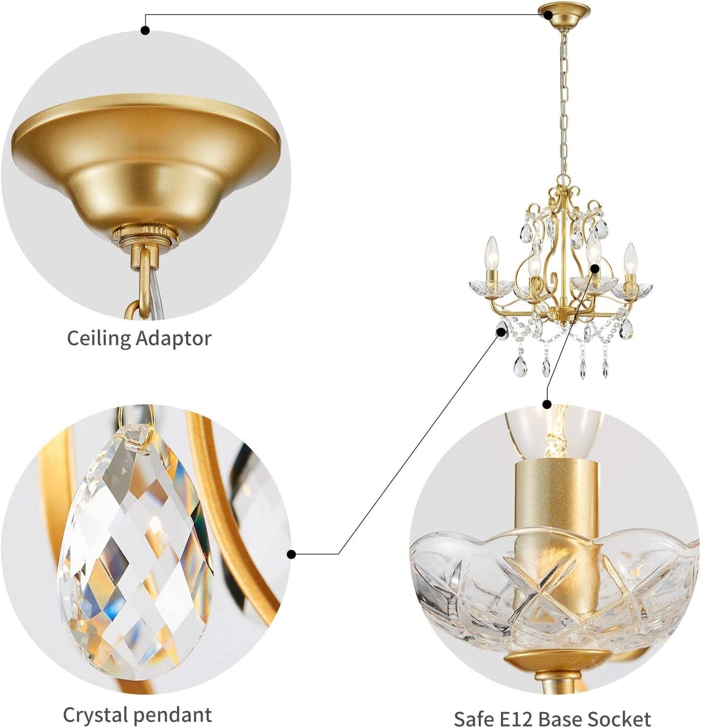 Gold Finish Crystal Pendant Chandelier Lighting