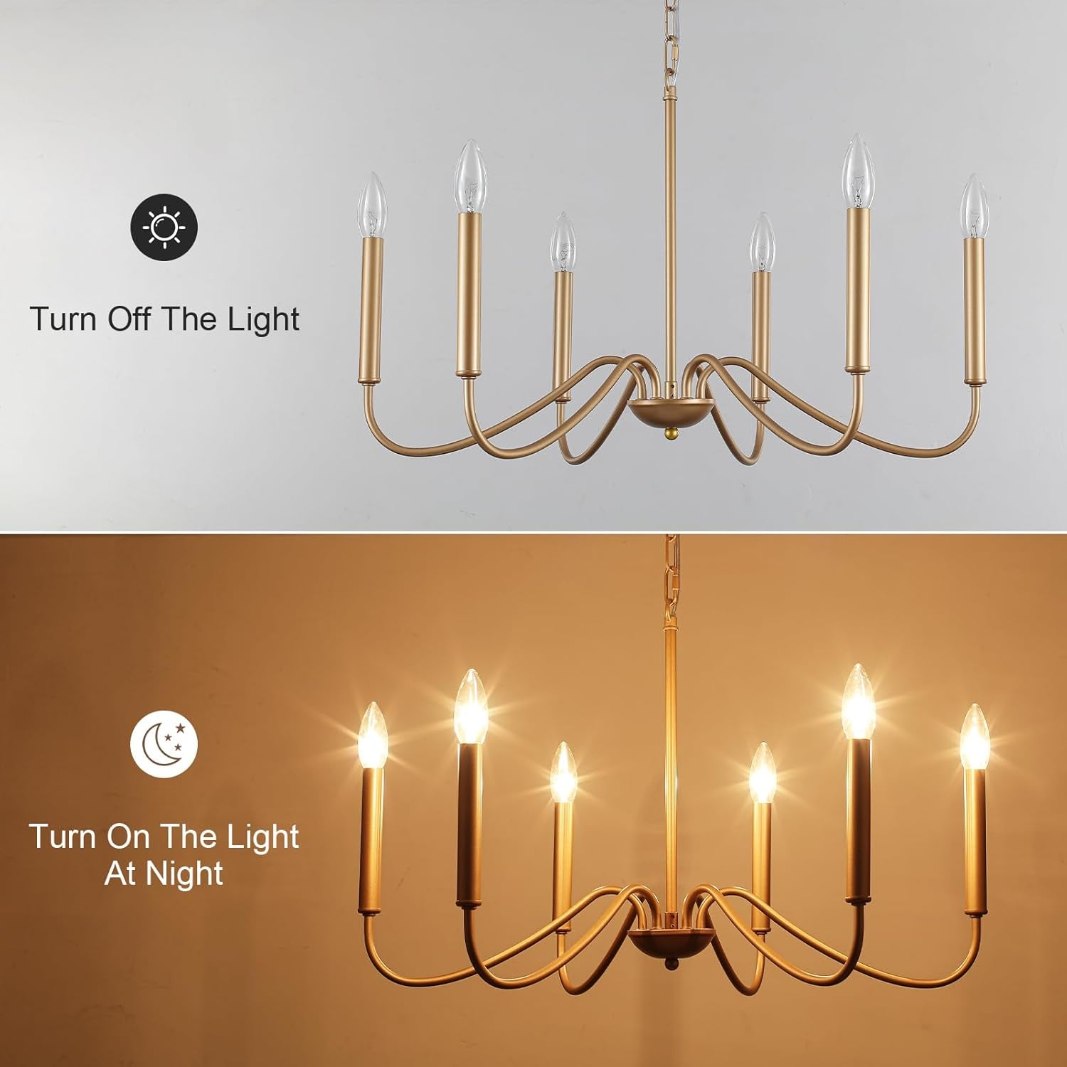 Golden Farmhouse Chandelier Dining Room Six Lights-4