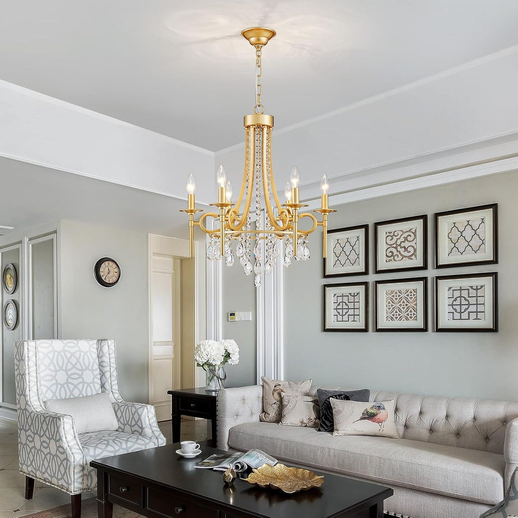 Gold Round Luxurious Crystal Chandelier Six Luminaires-1