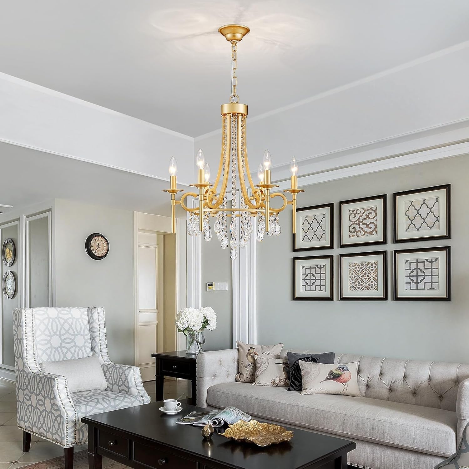 Gold Round Luxurious Crystal Chandelier Six Luminaires-1