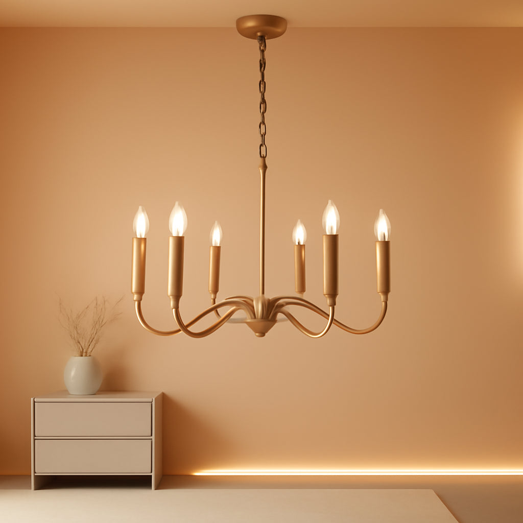 Golden Farmhouse Chandelier Dining Room Six Lights-0