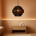 Black Boho Rattan Chandelier With Handwoven Shades-0