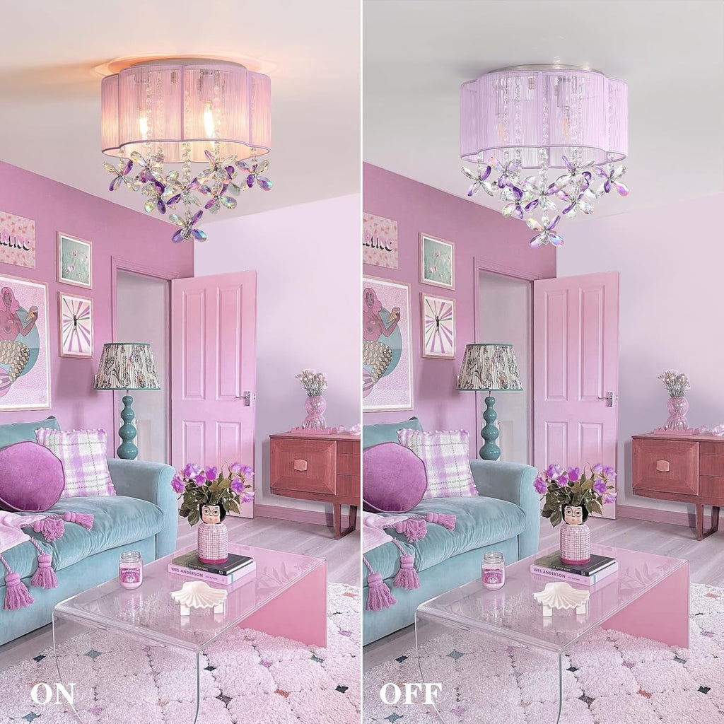 Pink 13Inch Light Chandelier With Handmade Lampshade-3