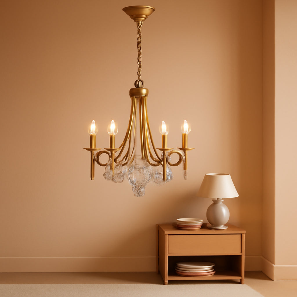Gold Round Luxurious Crystal Chandelier Six Luminaires-0