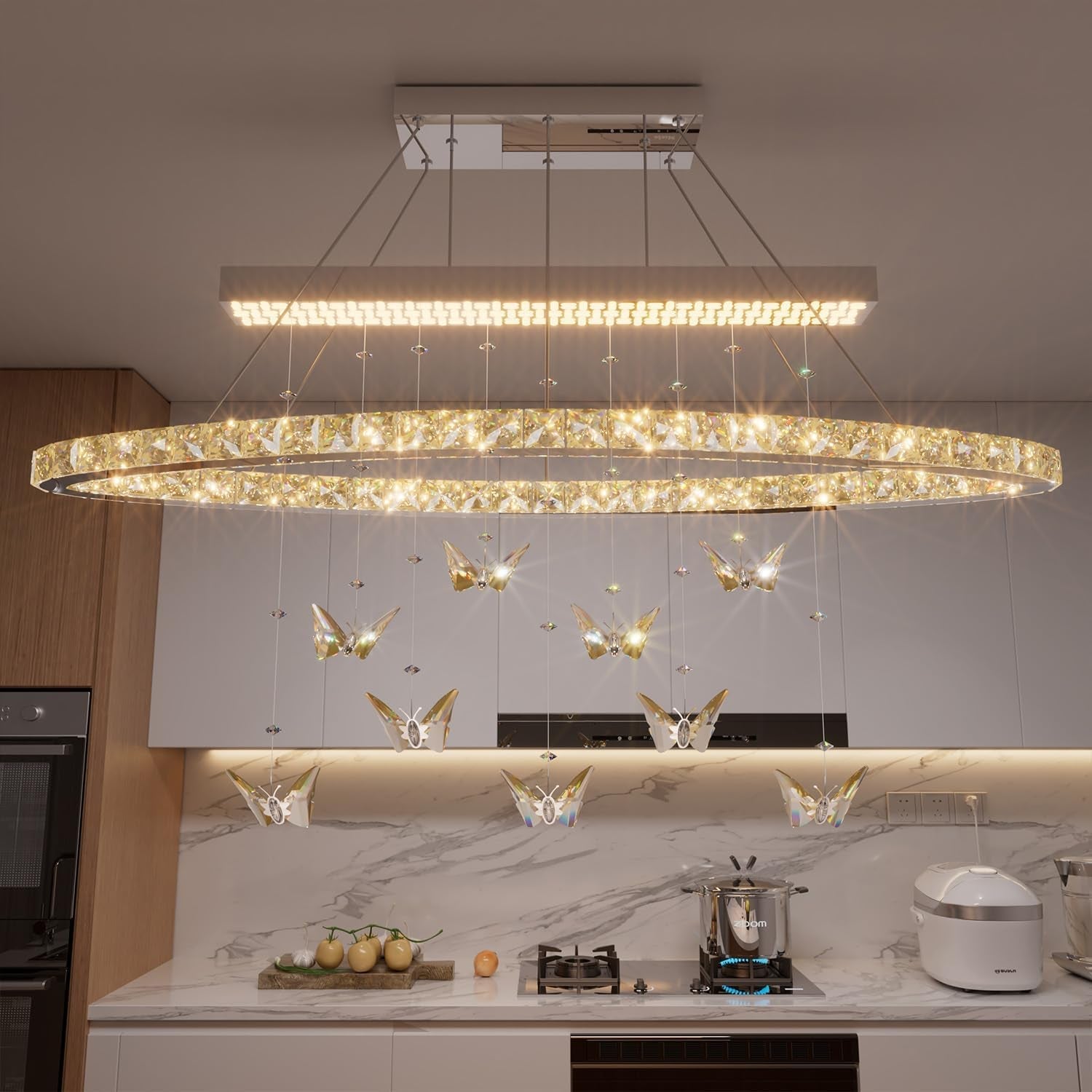 32 Inch Crystal Butterfly Chandelier Adjustable Light-2