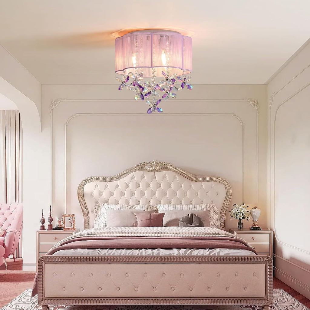 Pink 13Inch Light Chandelier With Handmade Lampshade-4