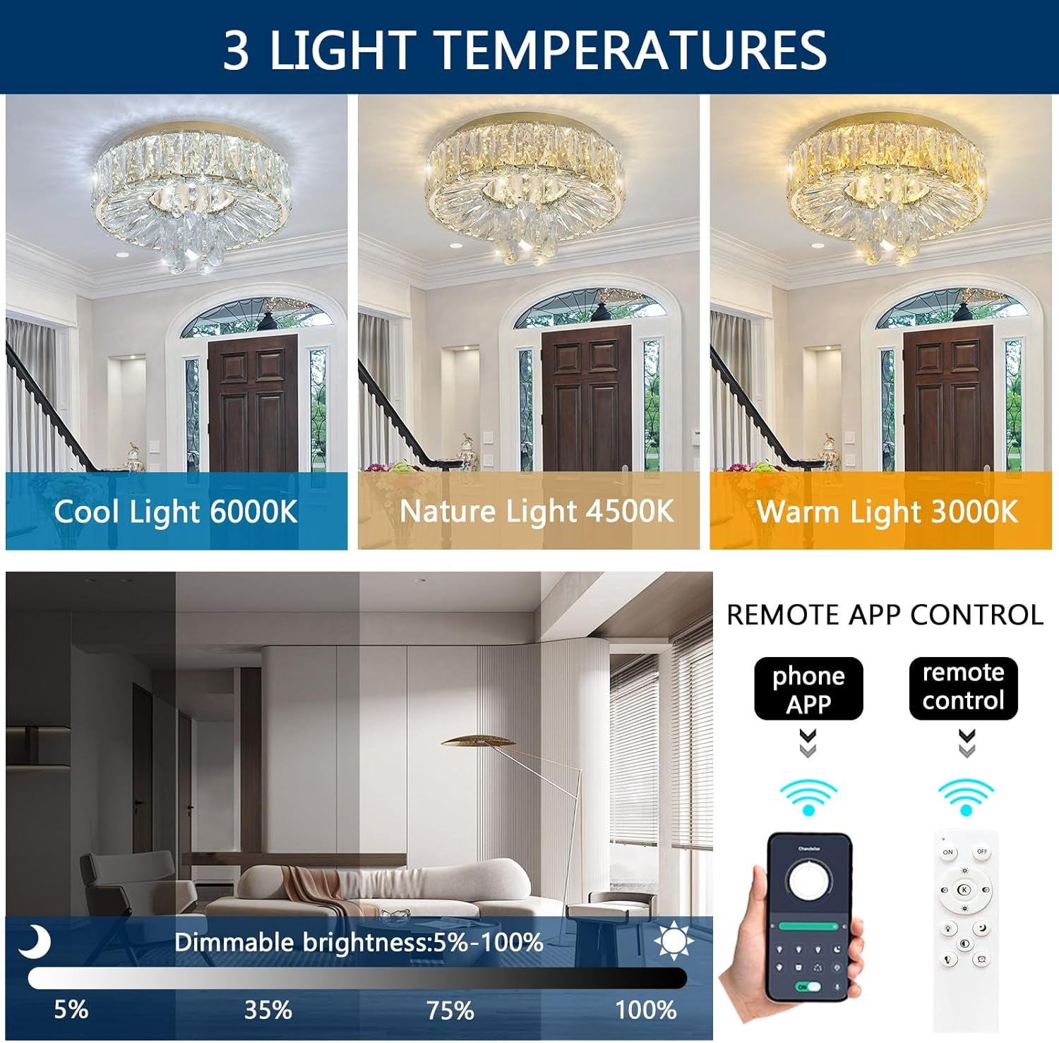 Mini Crystal Chandelier 11.8In Diameter Dimmable Light-2