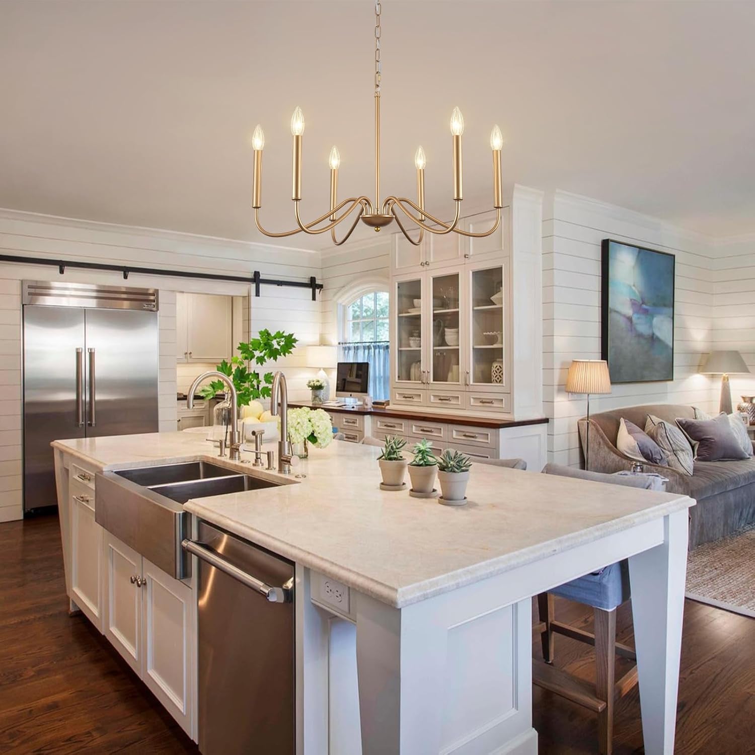 Golden Farmhouse Chandelier Dining Room Six Lights-3