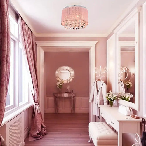 Crystal Chandelier With Flush Mount Ceiling Light